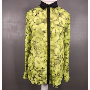 Michael Michael Kors Floral Blouse Women's Small Green Yellow Long Sleeve Sheer‎